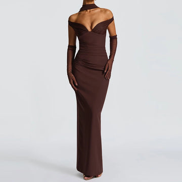 MQTIME  -  Summer Sleeveless Deep V-neck Bodycon Dress Trendy Off Shoulder Ribbon Wrap Hips Dress Sexy Hot Girl Tube Top Solid Color Gown